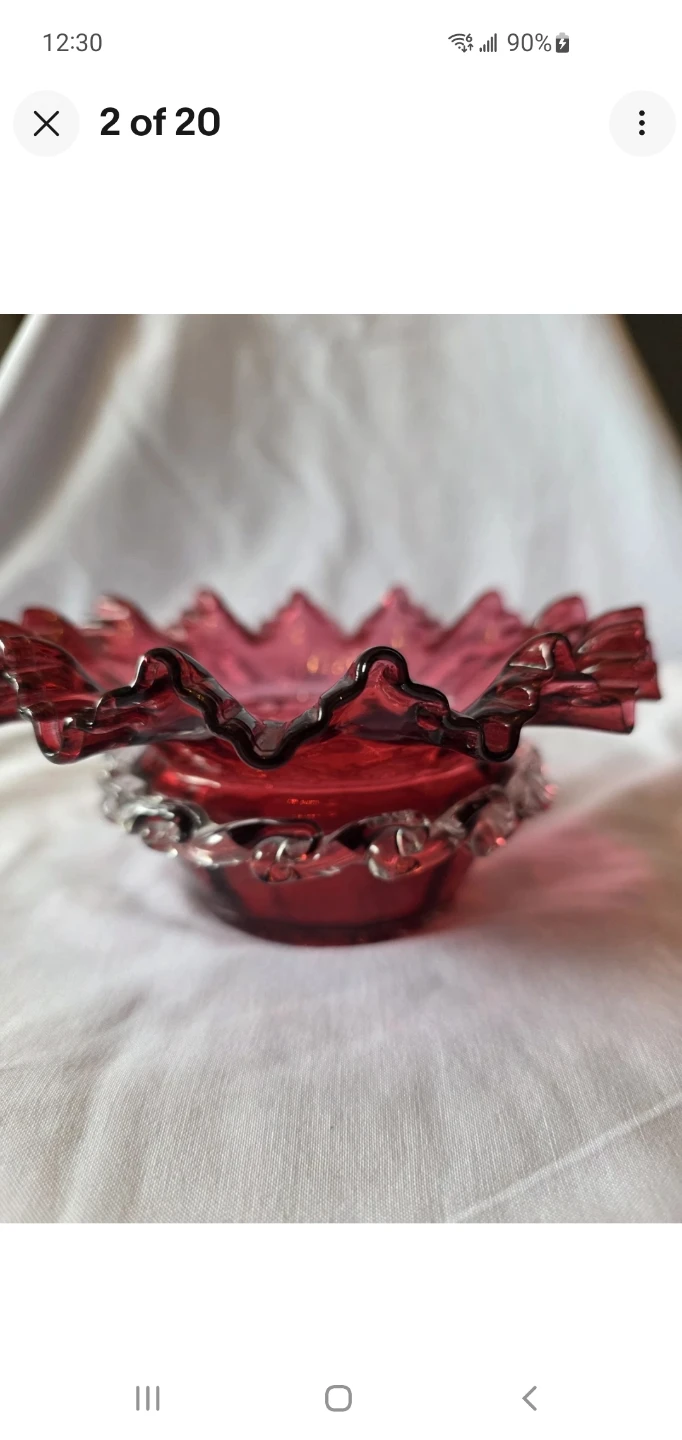 Vintage Ruby Red Crimped Glass Bowl - photo 3