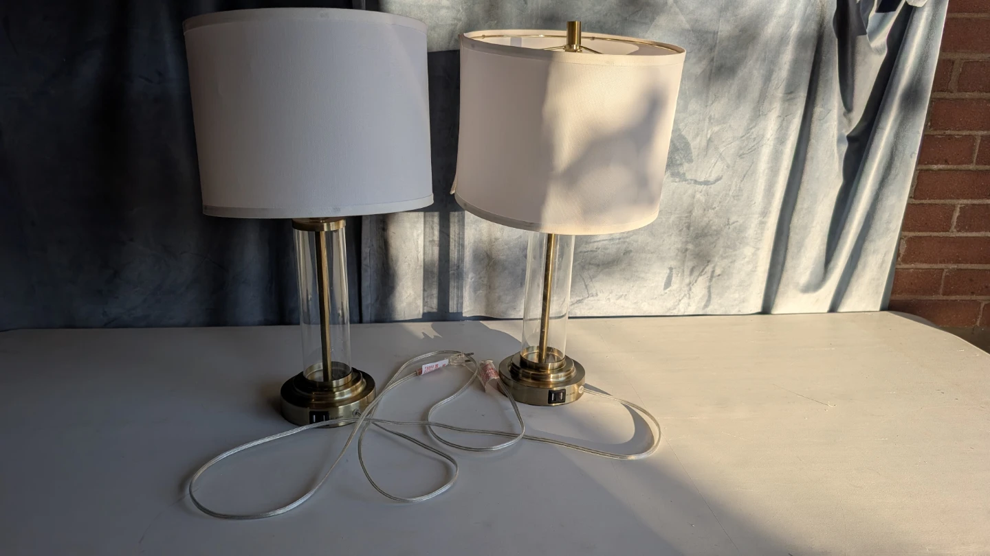 Set of 2 Brass 3 way touch Table Lamps with USB Ports
