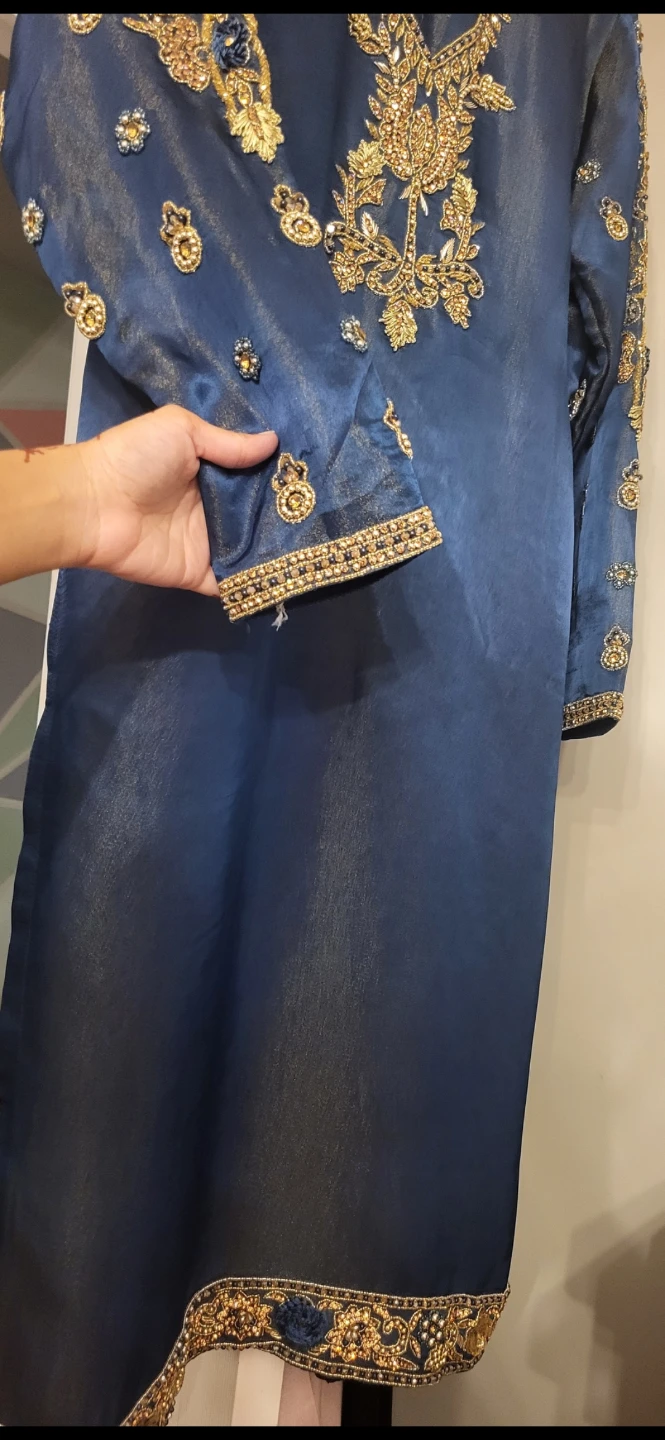 Blue Embroidered Zardowzi work dress with Pants and Dupatta - photo 5
