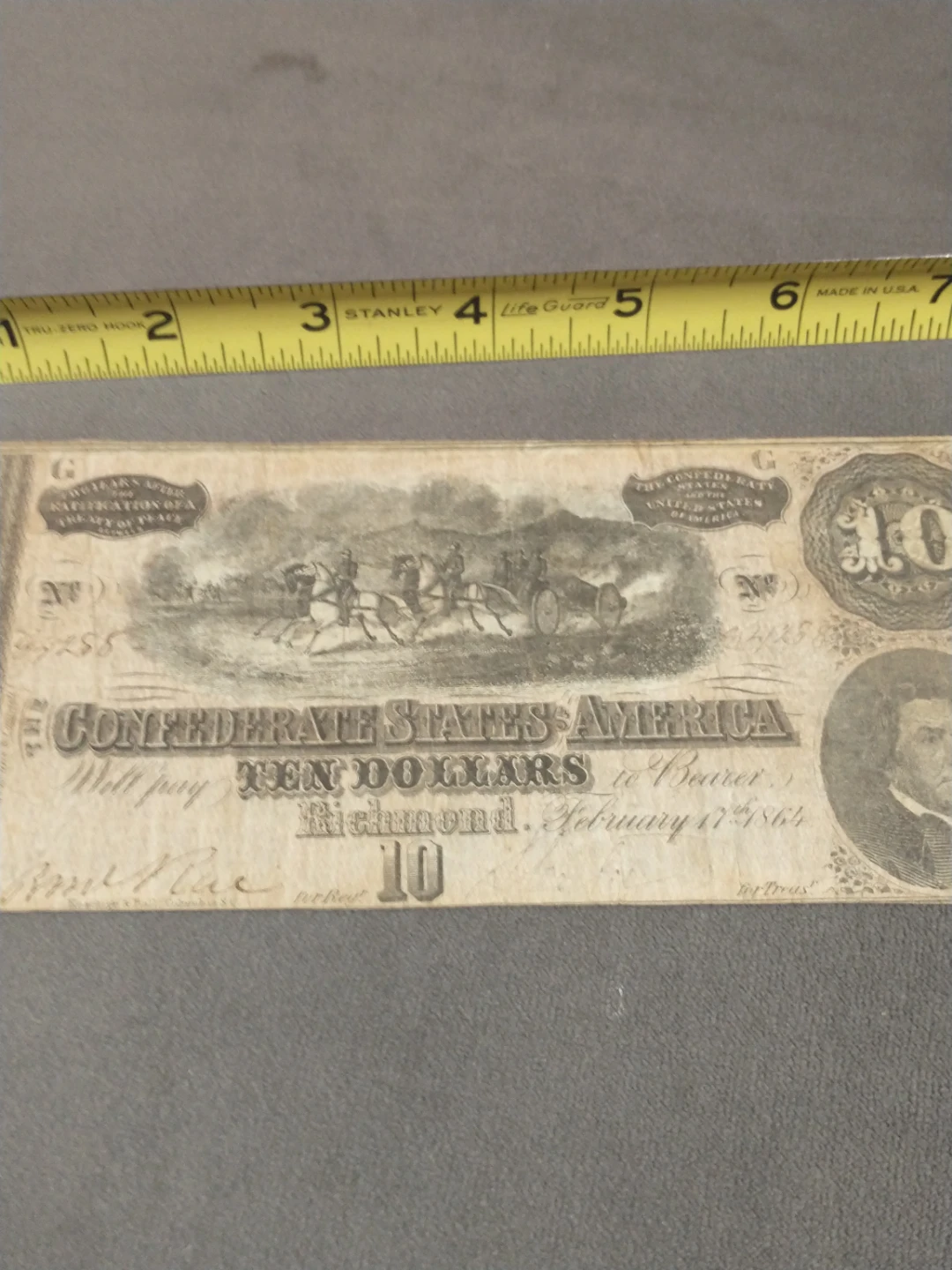 Beautiful #T-68 Confederate States of America 10 Dollar Note - photo 3