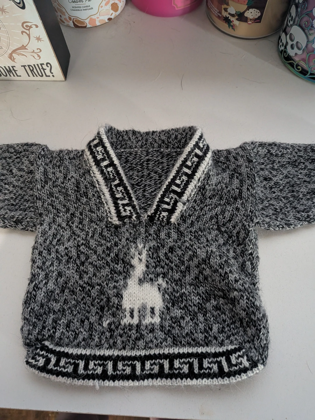 Grey Knit Sweater with Llama Motif - photo 2