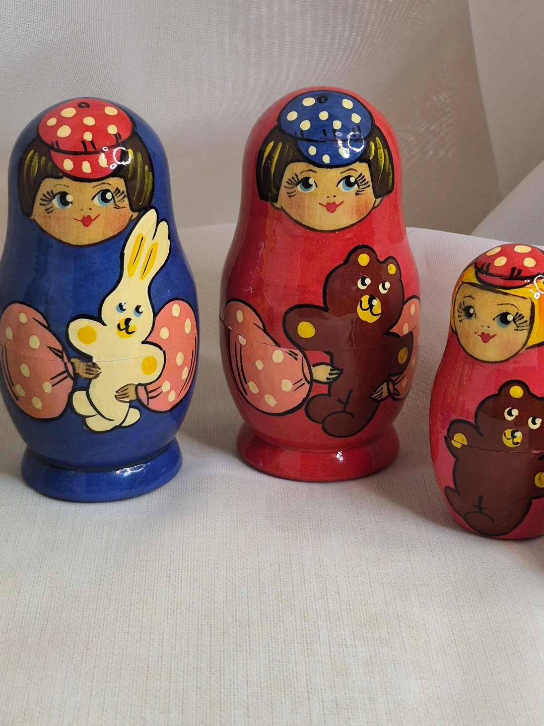 A Pair- 2 Set of 5 Wooden Russian Staking Dolls Sets - photo 2