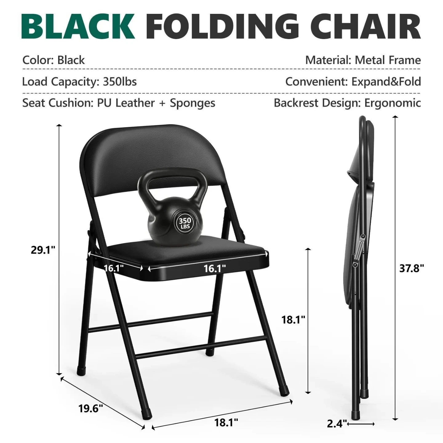New>> Black Folding Chair - photo 2