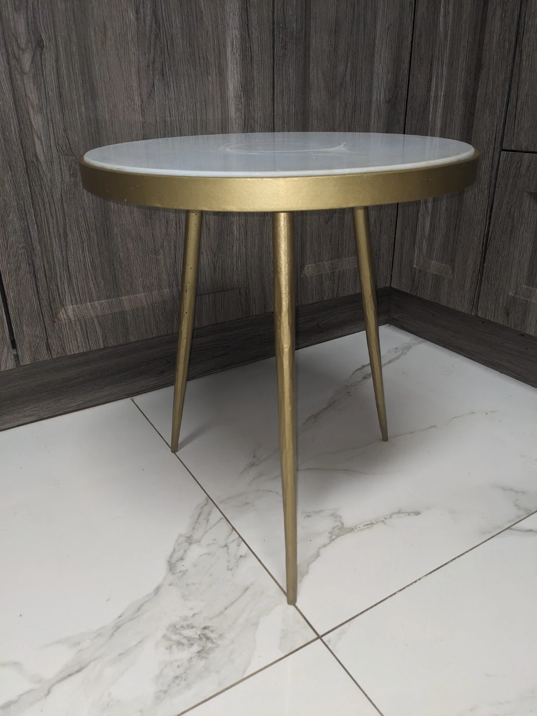 Gold and marble top side table or plant riser