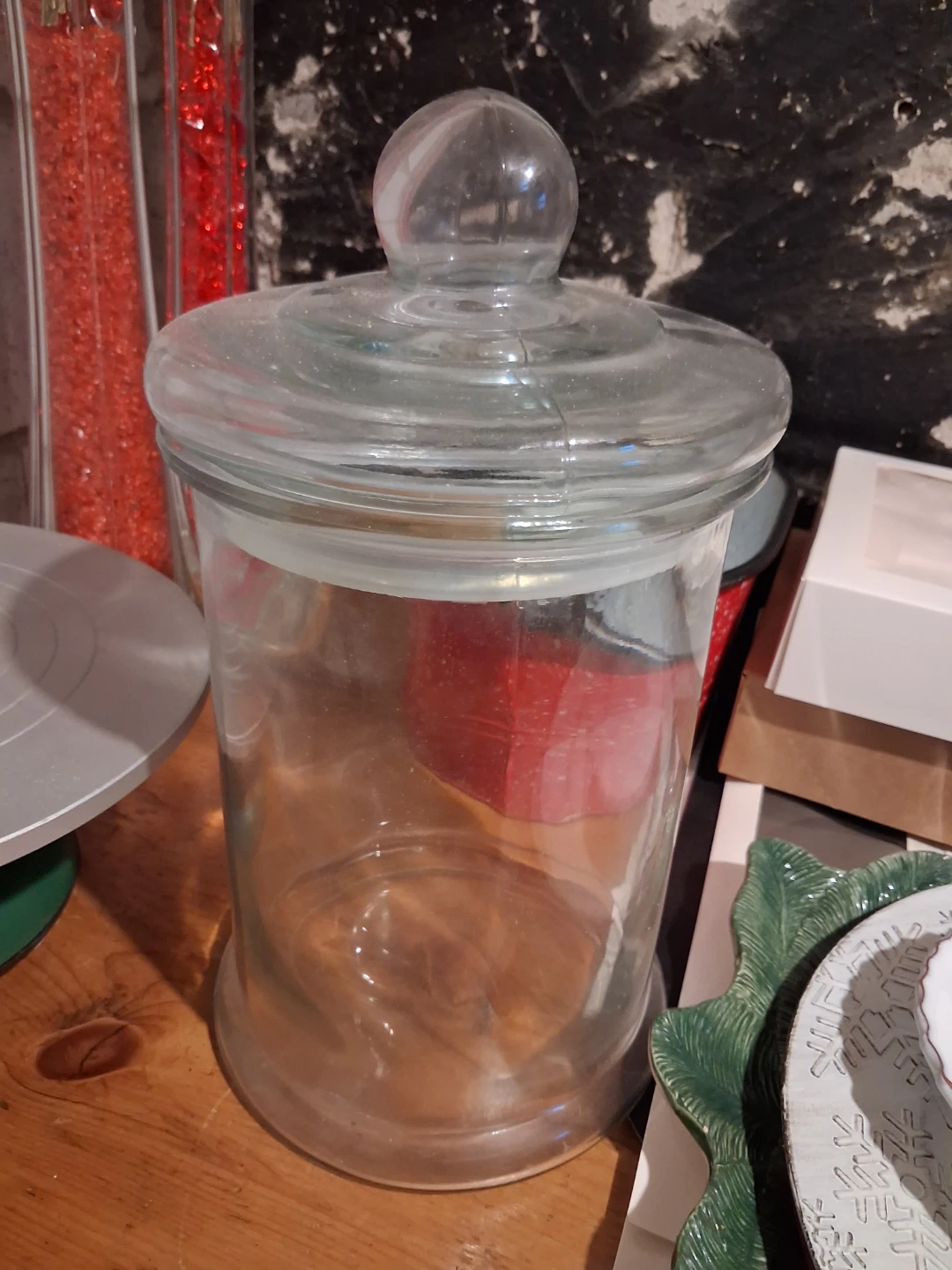 12" Large Lidded Storage Jar - Clear Glass