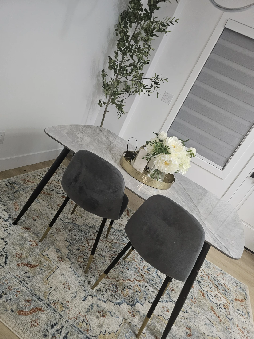 Modern Marble Dining Table with Chairs and Bench