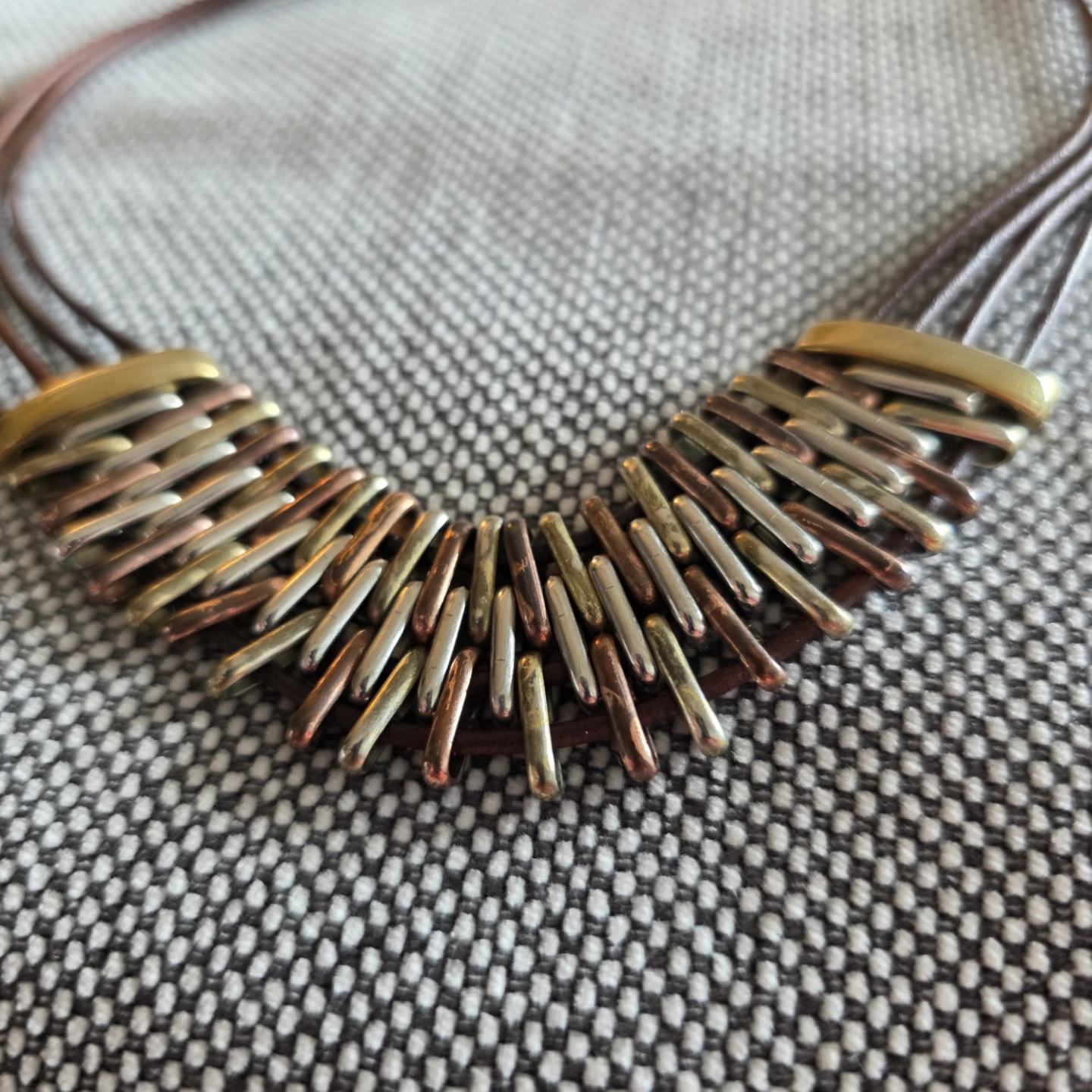 Vintage Mixed Metal and Leather Statement Necklace - photo 4