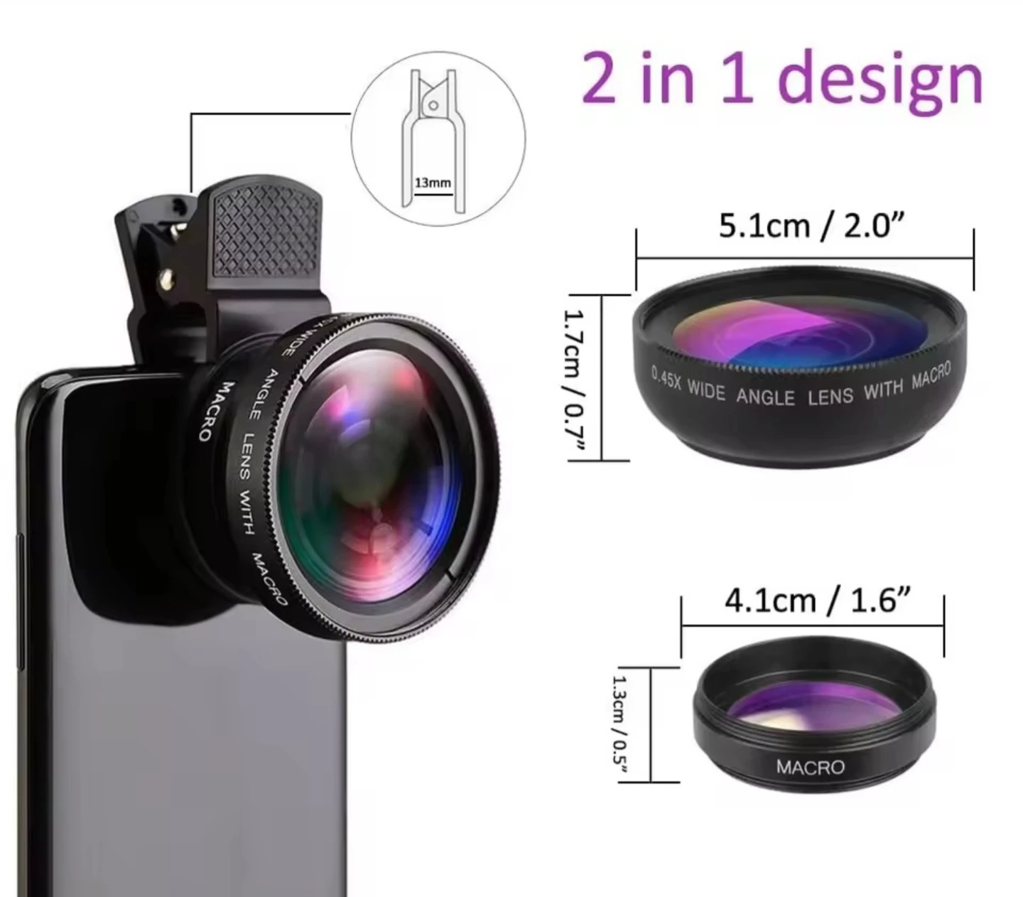 2-in-1 Phone Wide Angle and Macro Lens