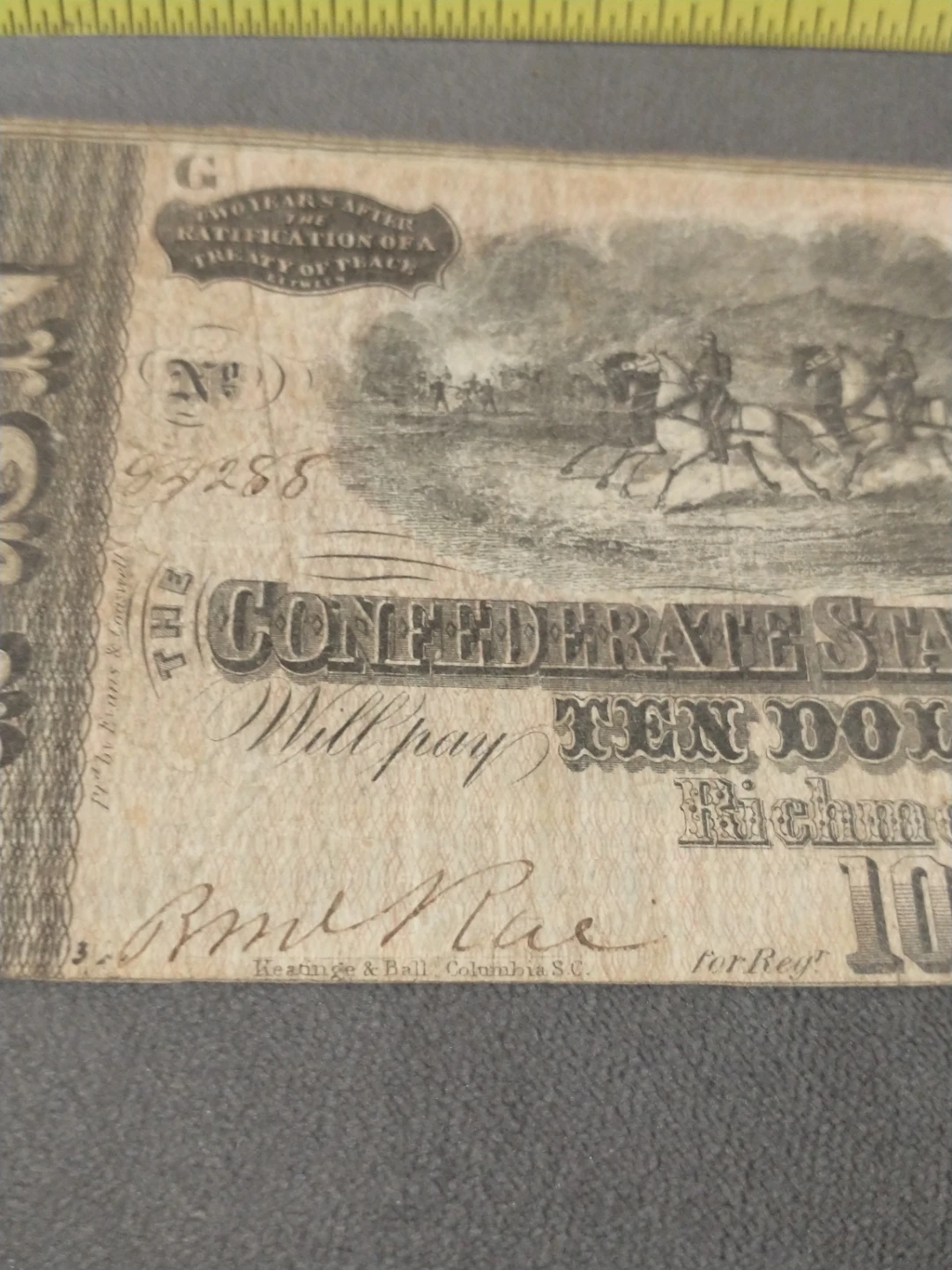 Beautiful #T-68 Confederate States of America 10 Dollar Note - photo 5