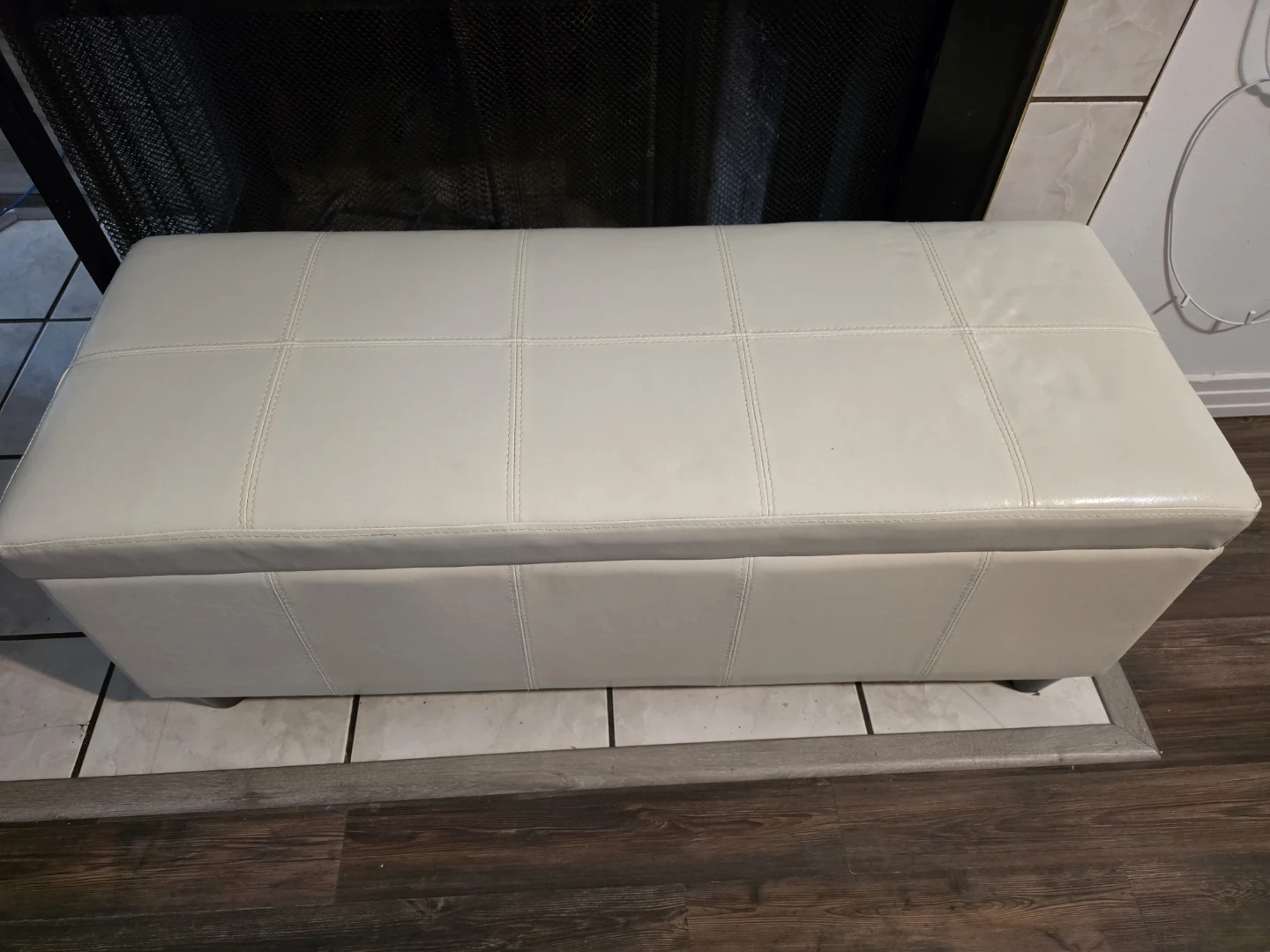 White Faux Leather Storage Ottoman