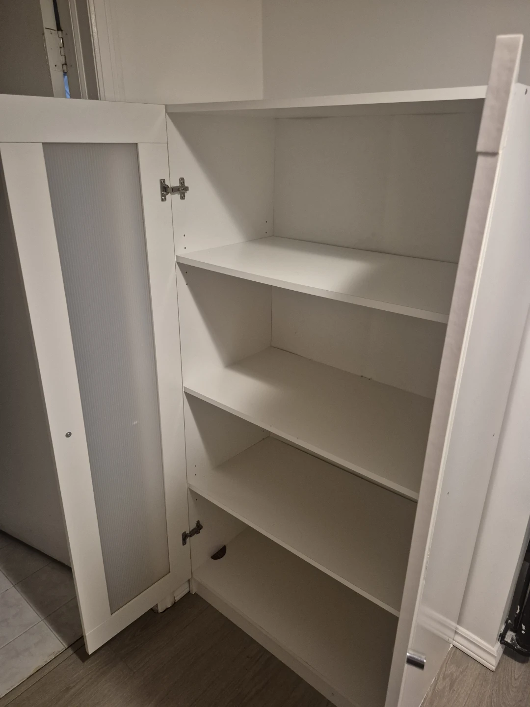 White Two-Door Cabinet with Frosted Glass