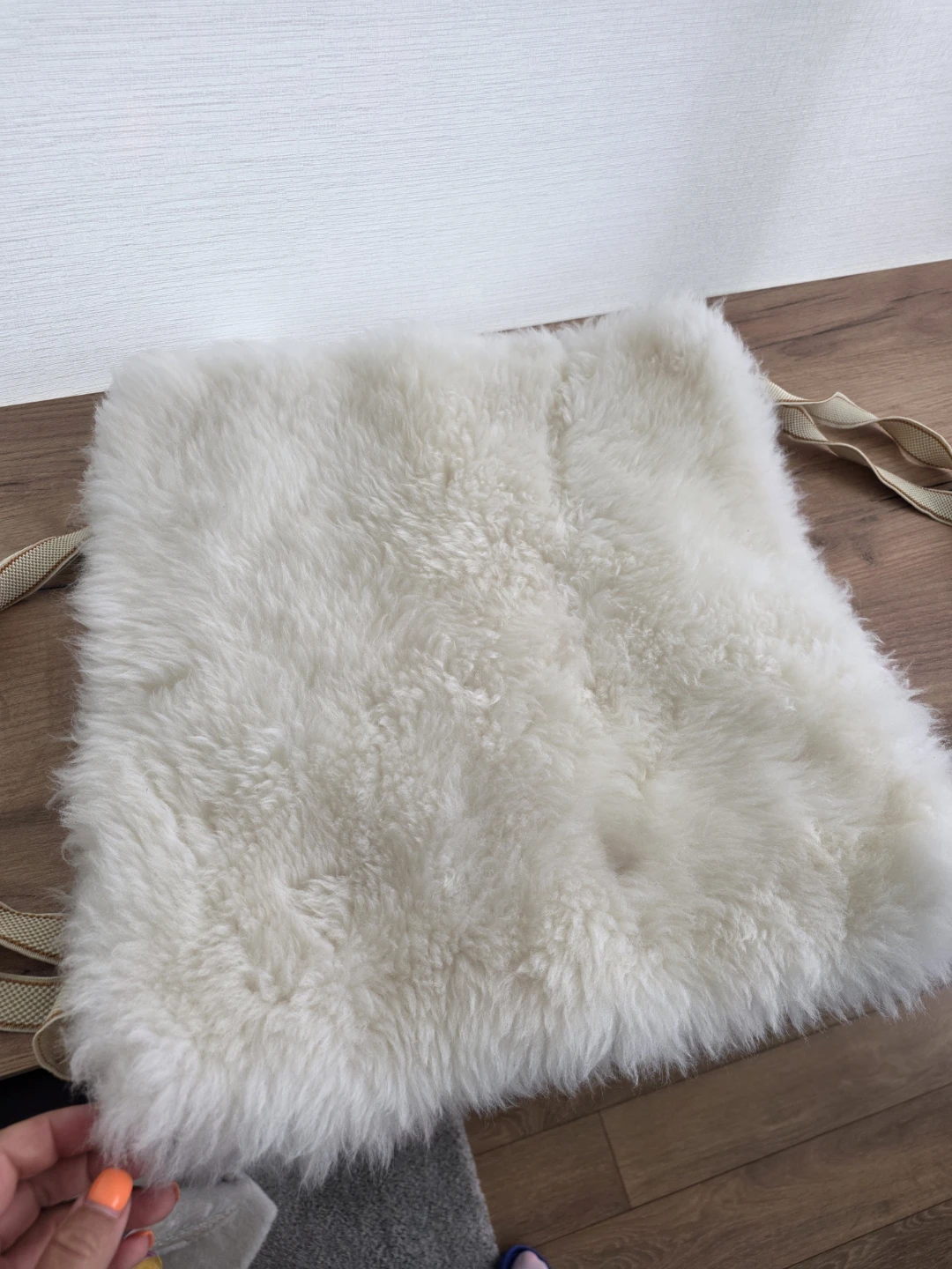 White sheepskin chair pad
