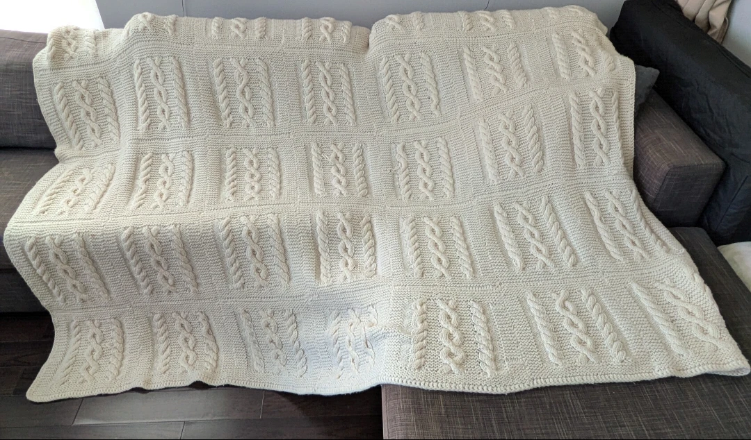 Handmade Cable Knit Throw Blankets (Cream or Grey) - photo 2