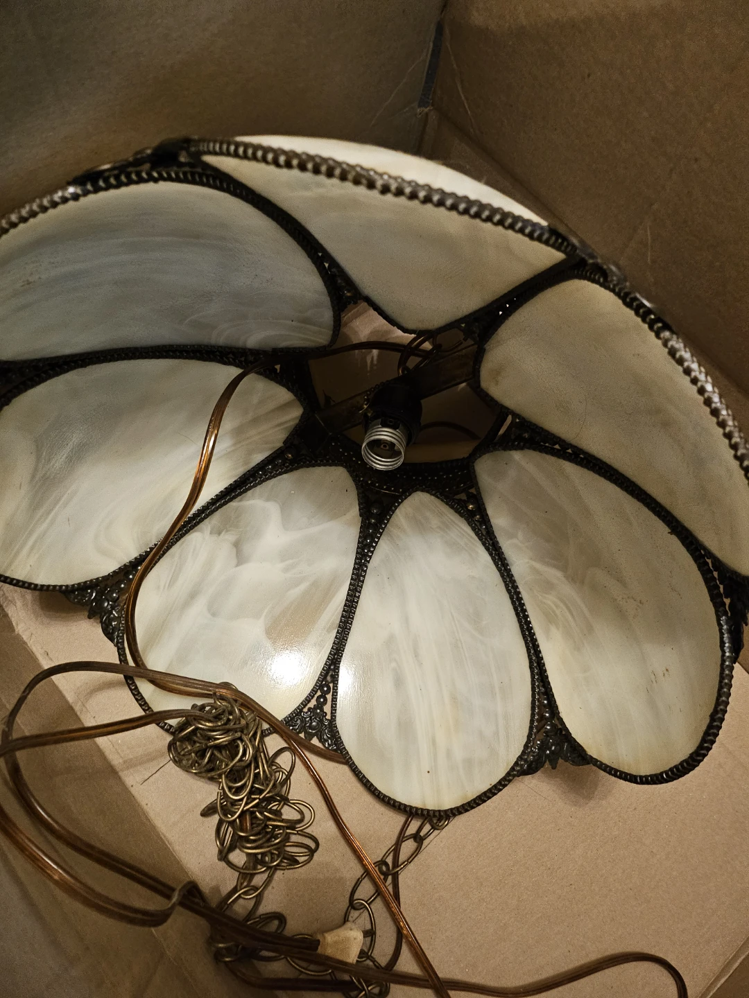 Vintage floral stained glass hanging lamp - photo 2