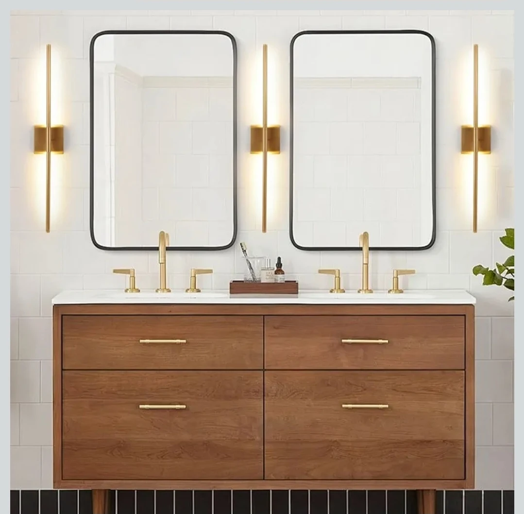 Set of 2 Brushed Brass Gold LED Wall Sconces - photo 4