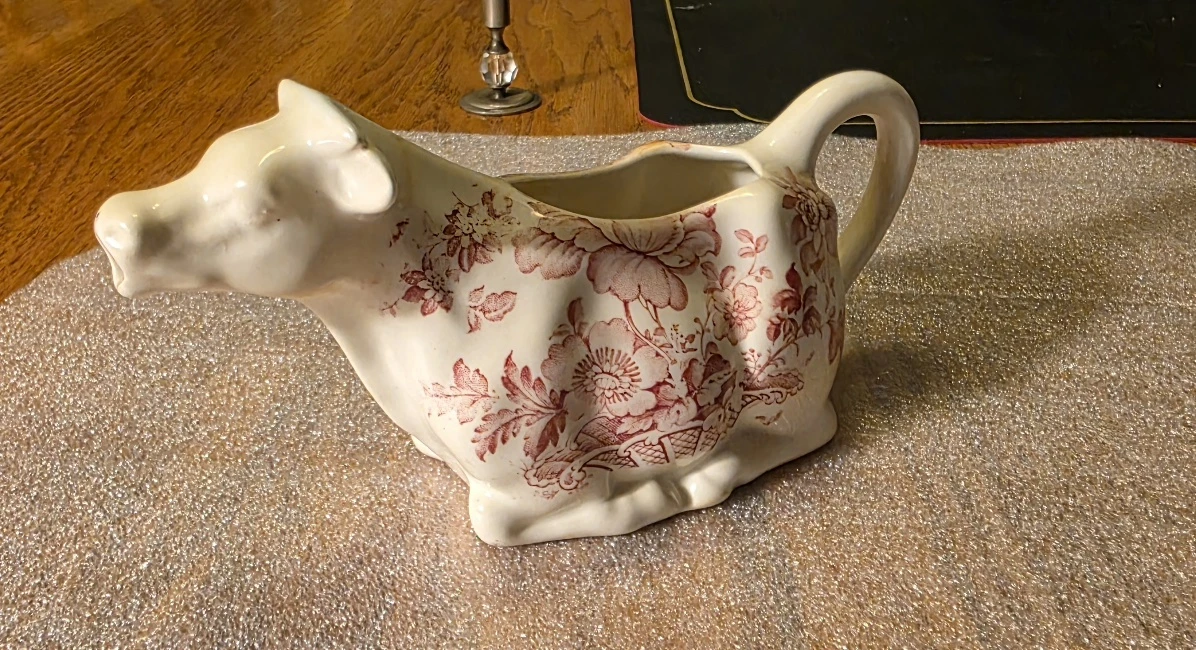 Crown Devon Staffordshire Cow Creamer - Red Floral Chintz Jug
