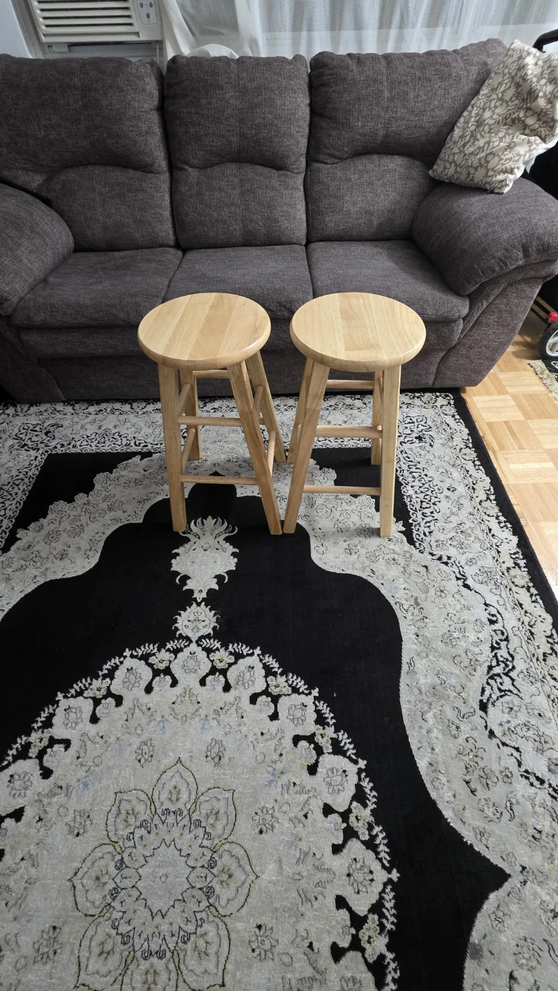 Two Natural Wood Round Bar Stools - photo 2