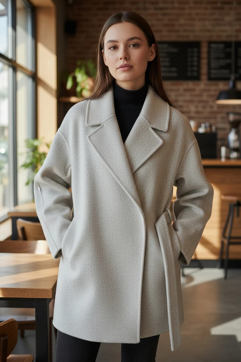Light Grey Wool-Blend Belted Coat - photo 4