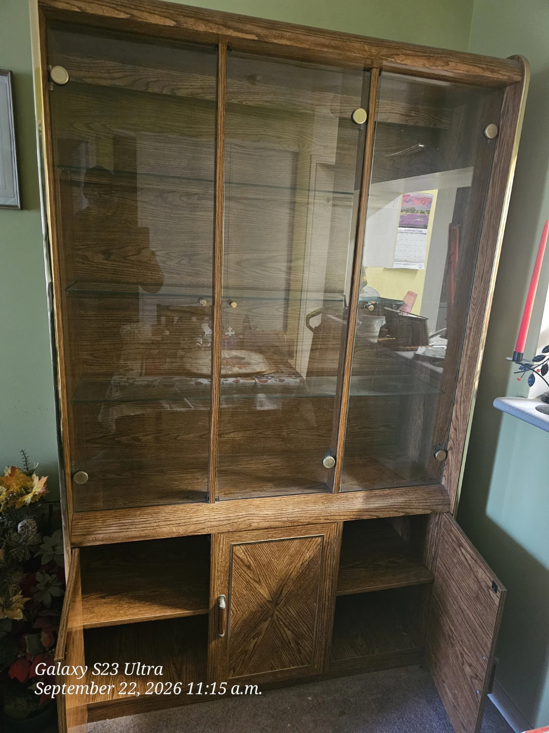 Oak Finish China Cabinet with Glass Doors - photo 2