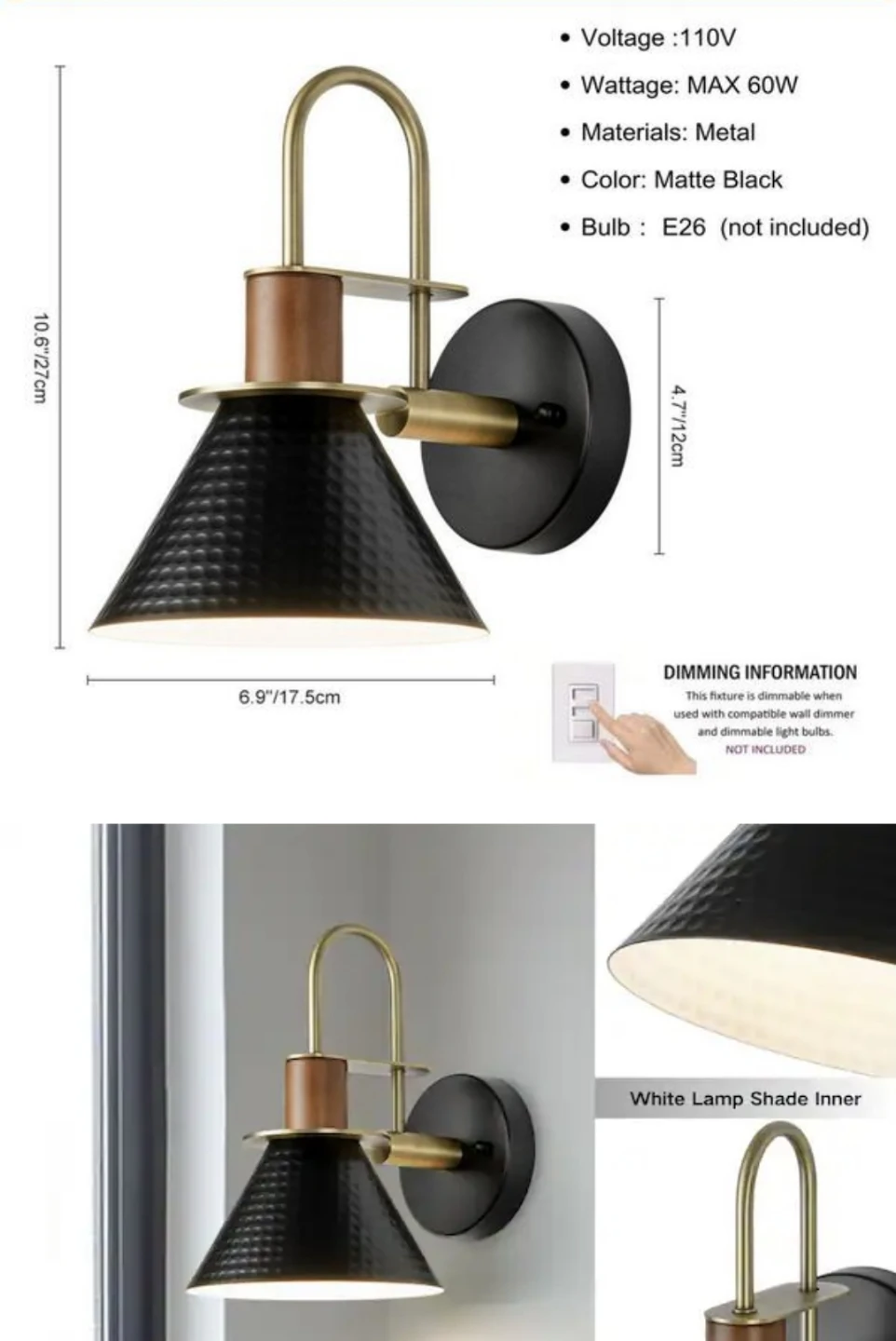 Set of 2 Matte Black Wall Sconces