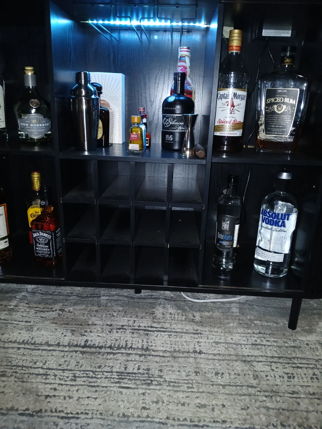 Black Modern Home Bar Cabinet with LED Lights - photo 2