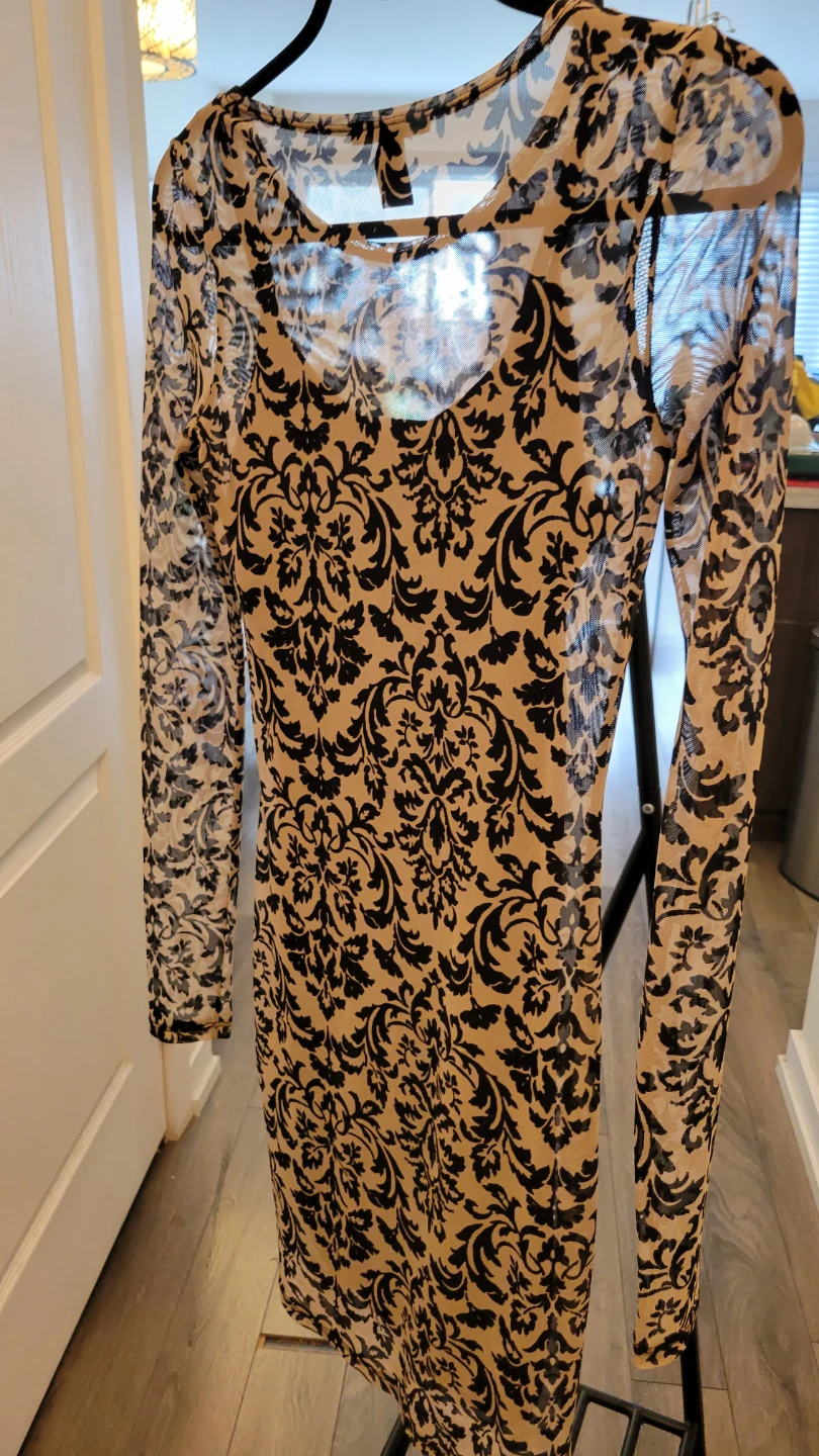 Beautiful Black, Taupe & Cream Damask Print  Dress