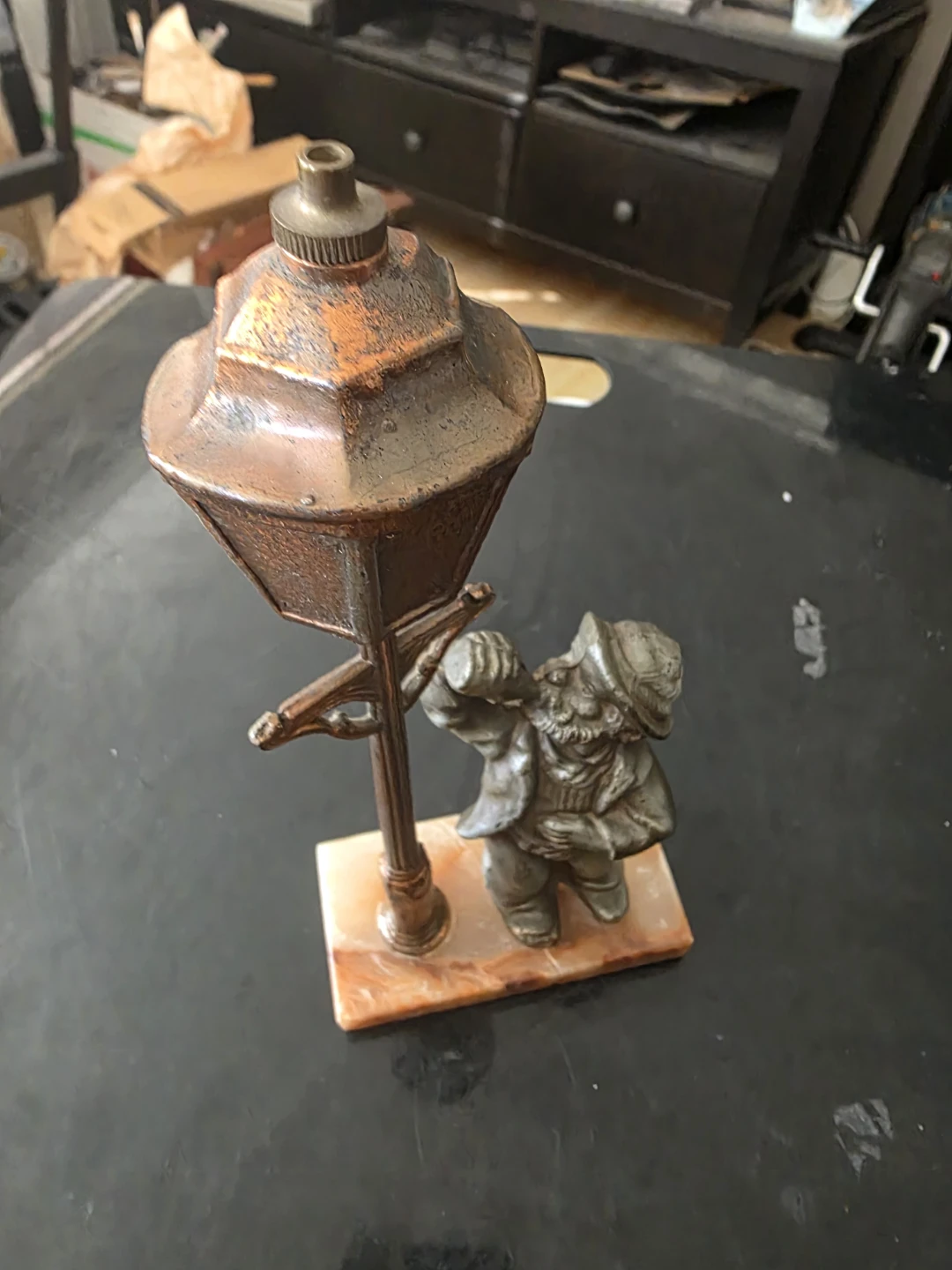 Vintage Lamppost Figurine with Man