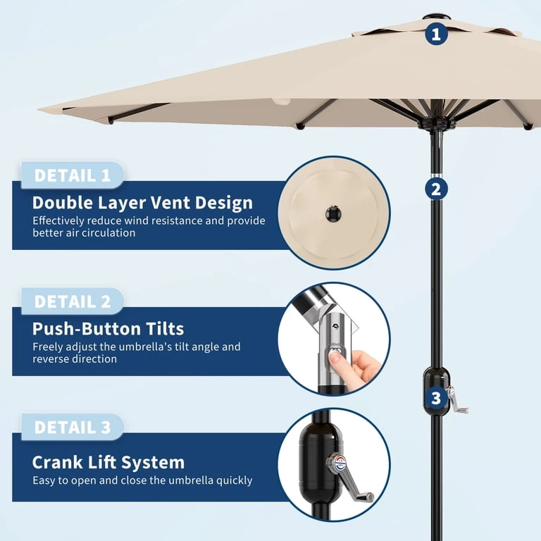 NEW In Box 9Ft  Beige Umbrella with Crank and Tilt (no base) - photo 3
