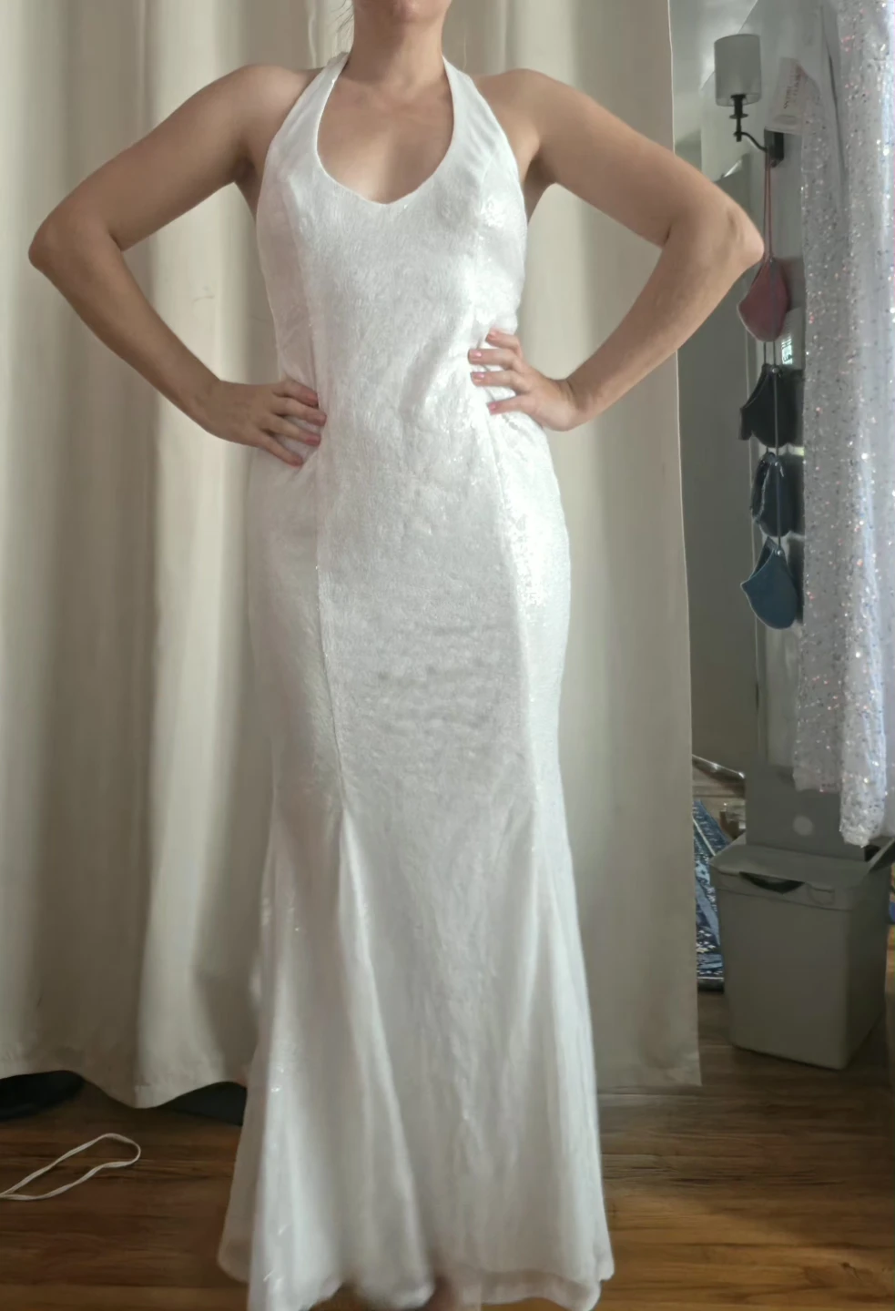 White Sequin Halter Maxi Dress 🏈