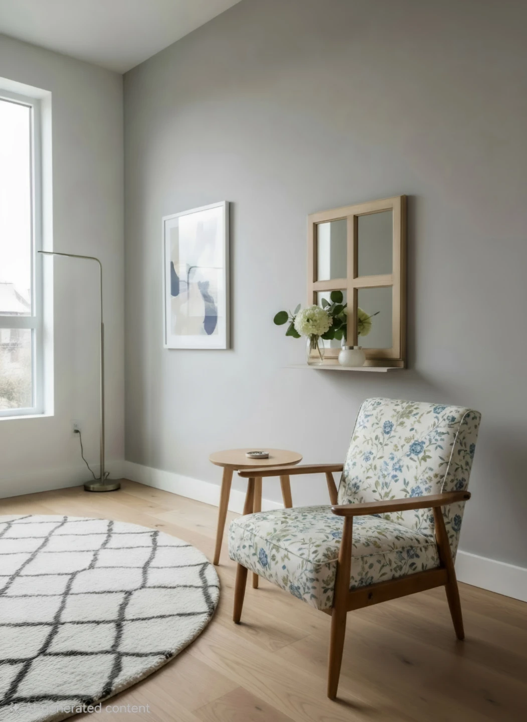 Window pane wall mirror with shelf