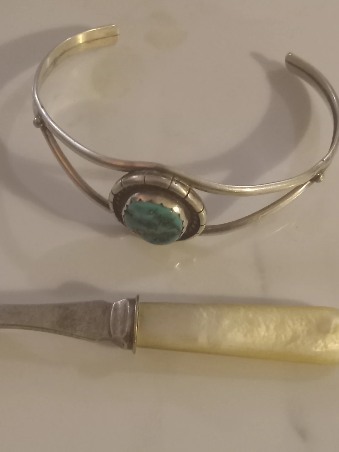 Vintage silver plated spoon and turquoise cuff bracelet - photo 3