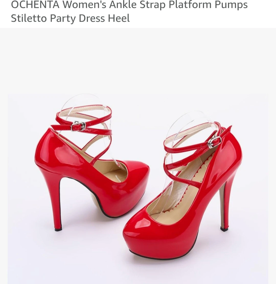 New OCHENTA Women's Red Ankle Strap Platform Heels - photo 2