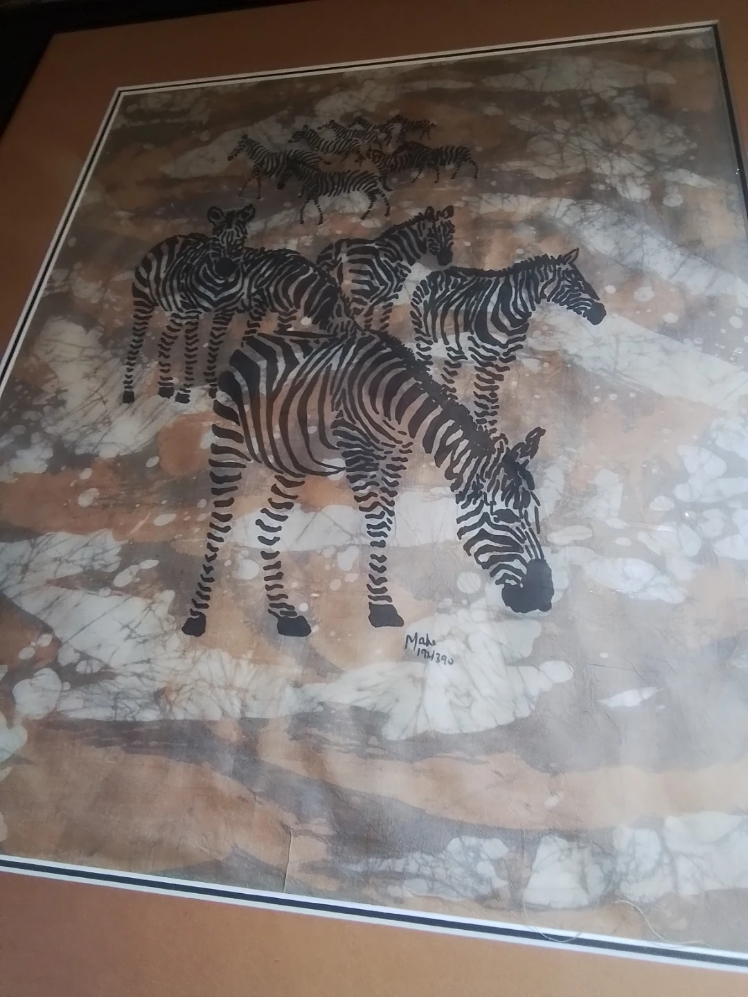 Vintage African Wildlife Silk Batik Print – "Zebra Herd" - photo 3