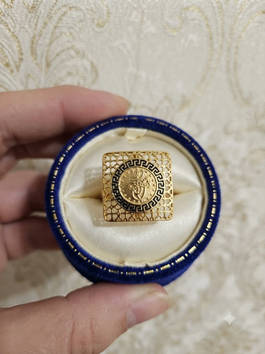 Gold-tone Square Coin Ring