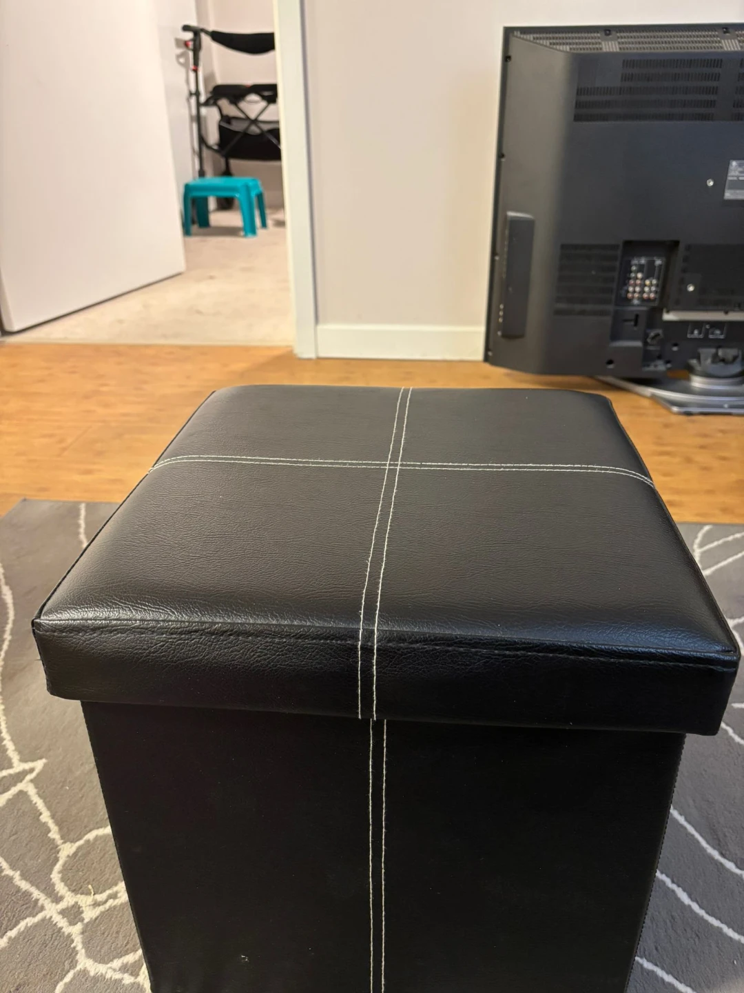 Black Faux Leather Storage Ottoman