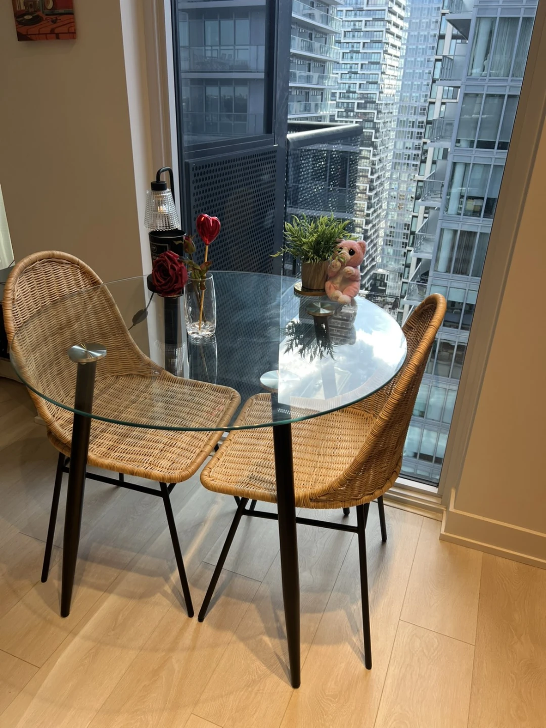 Glass Dining Table and Two Wicker Chairs - photo 5