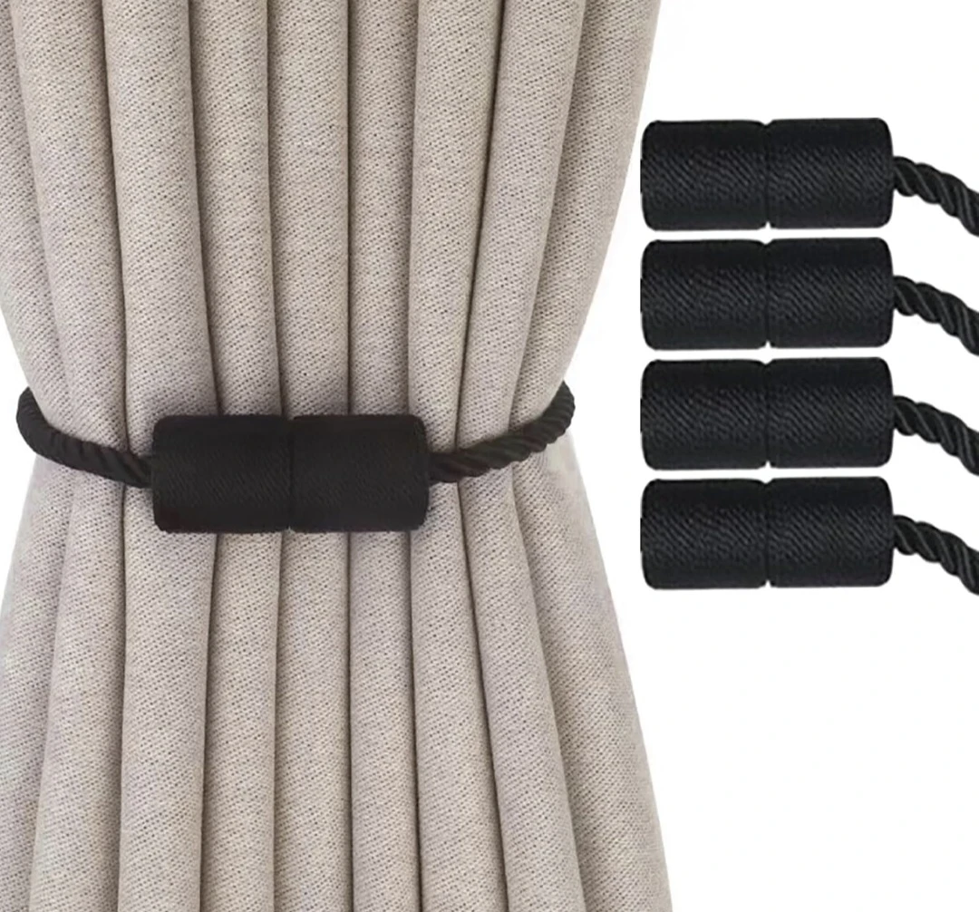 Black Magnetic Curtain Tieback, Curtain Holders (4-Pack)