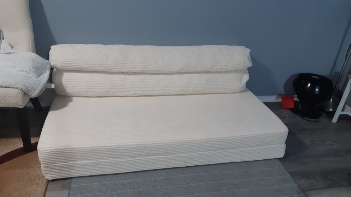 Cream White Corduroy Foldable Floor Sofa