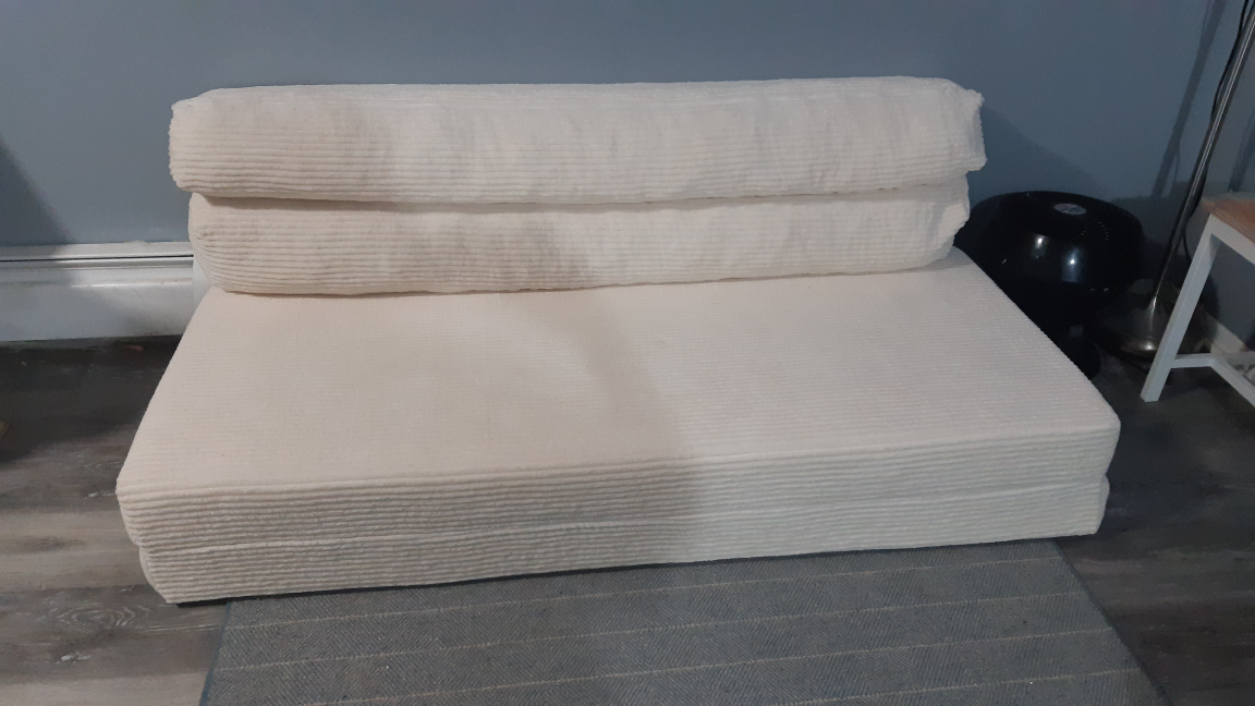 Cream White Corduroy Foldable Floor Sofa - photo 2