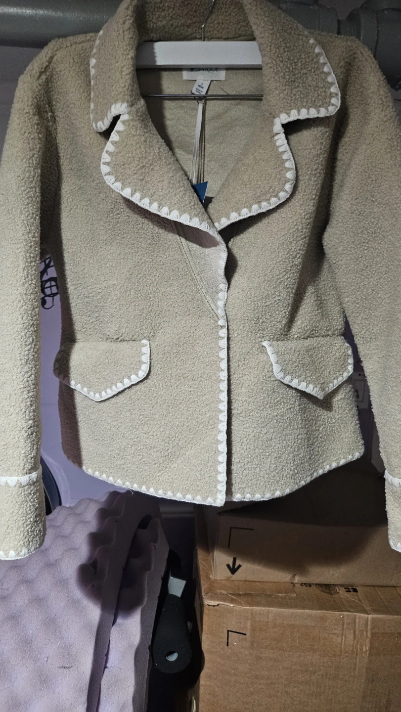 Market & Spruce Beige Sherpa Jacket, Petite S