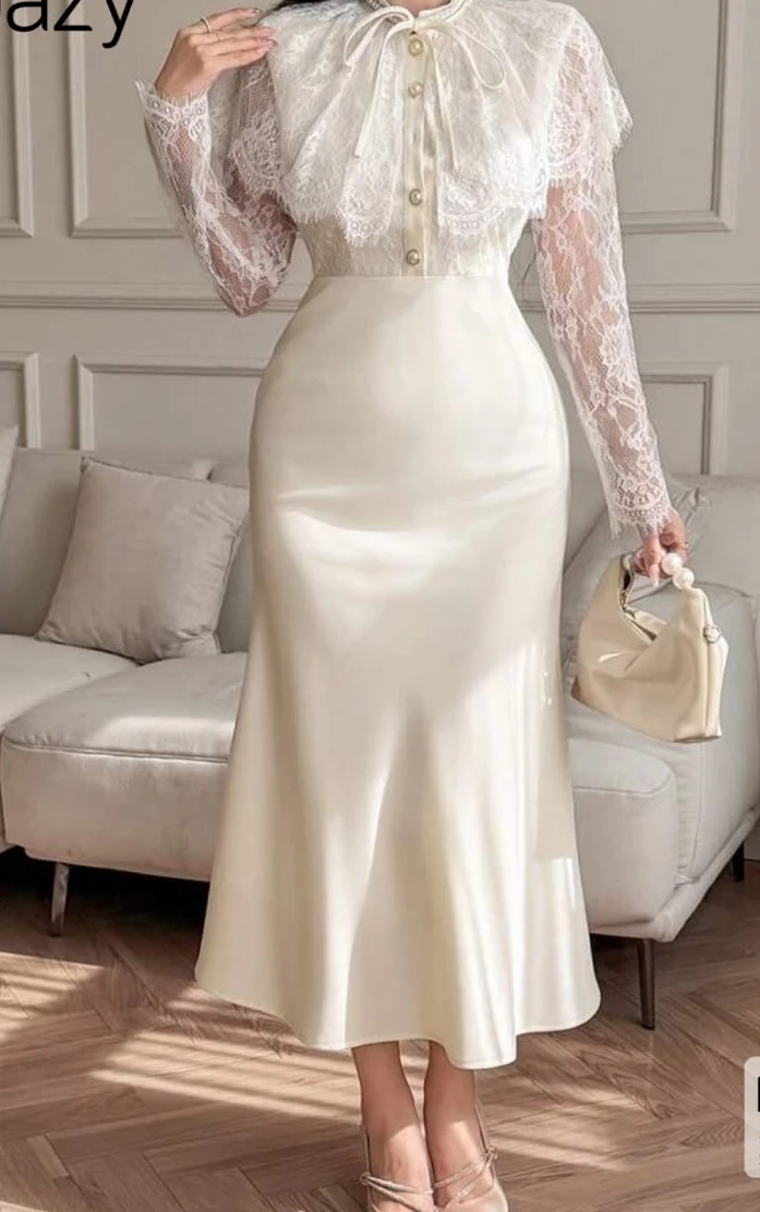Cream Satin Midi Skirt
