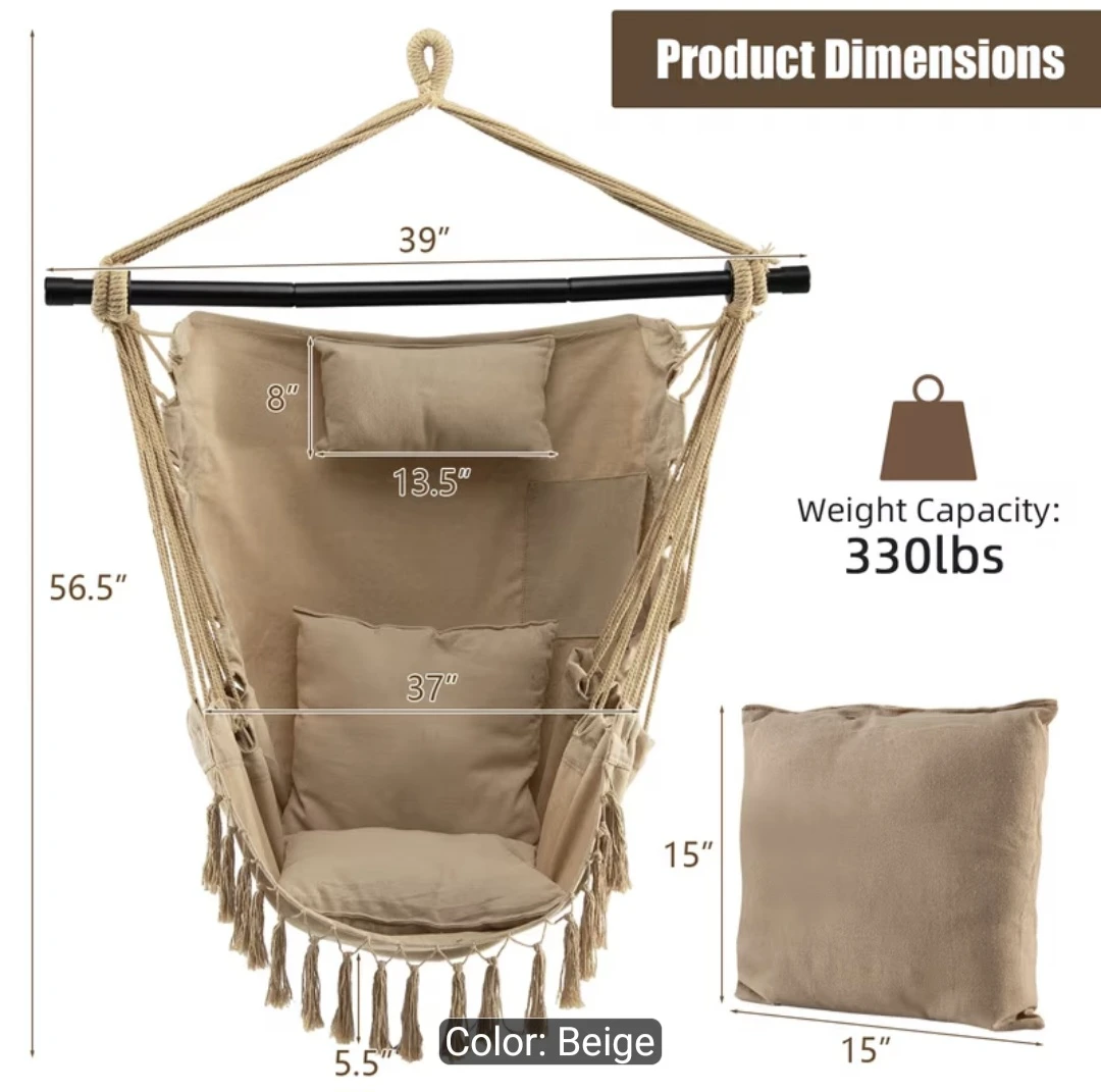 Hanging Rope Hammock Chair with Ceiling Hook - photo 2