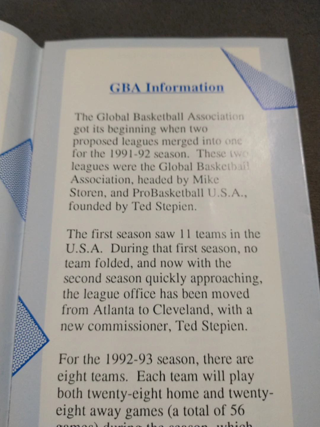 Rare Global Basketball Association 1992-1993 Season Schedule - photo 5
