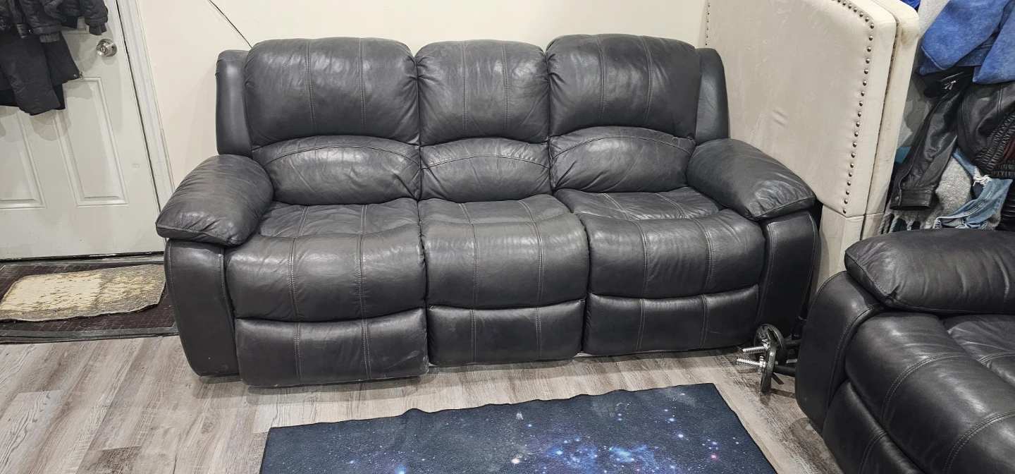 Black faux Leather Dual Recliner Sofa - 3 Seat
