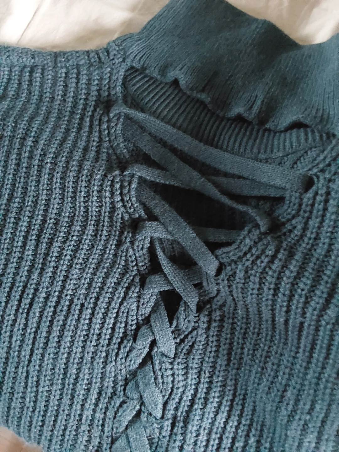 Dark Green Lace-Up Mock Neck Sweater - photo 2