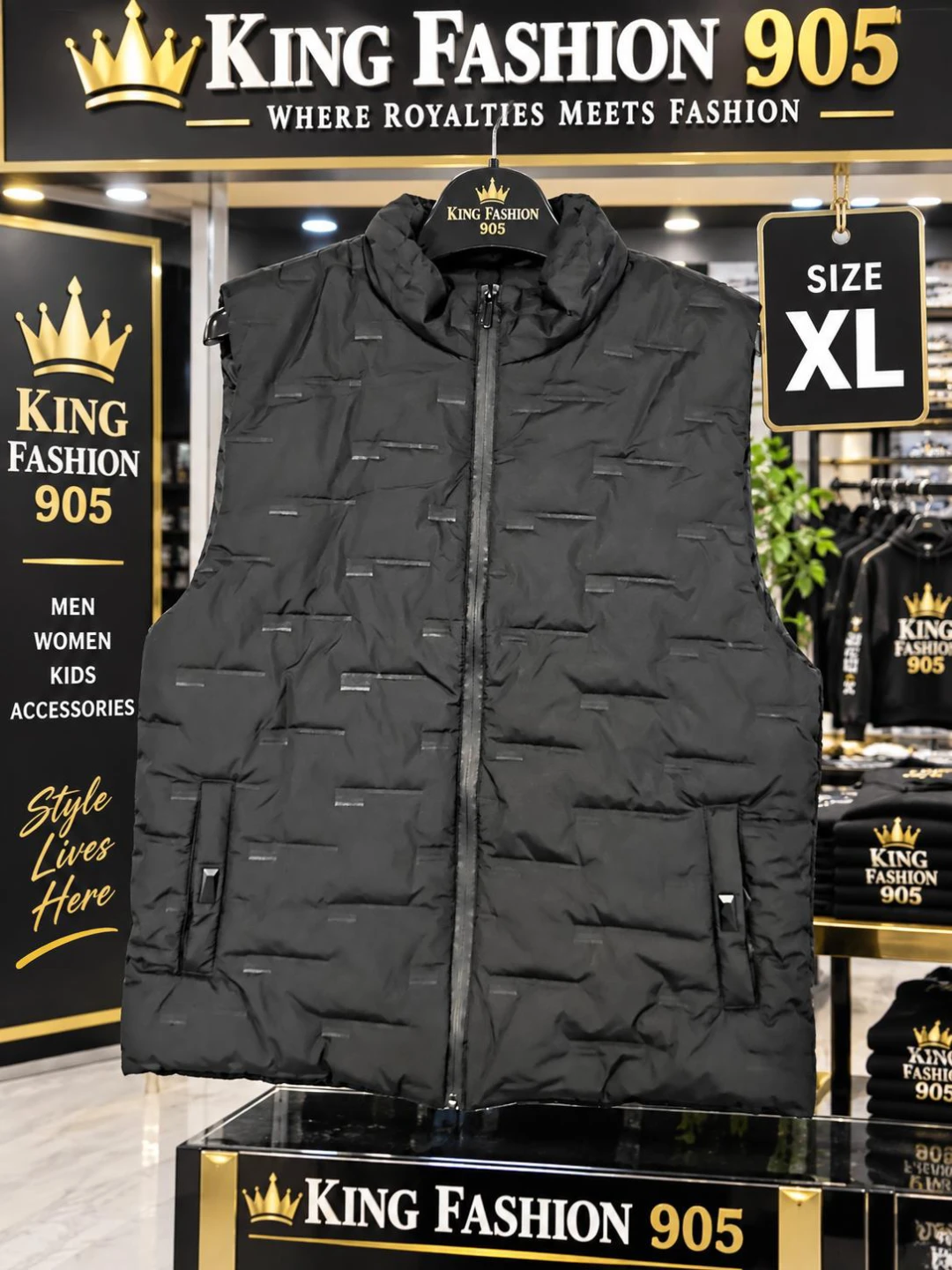 King Fashion 905 Black Quilted Vest Size XL