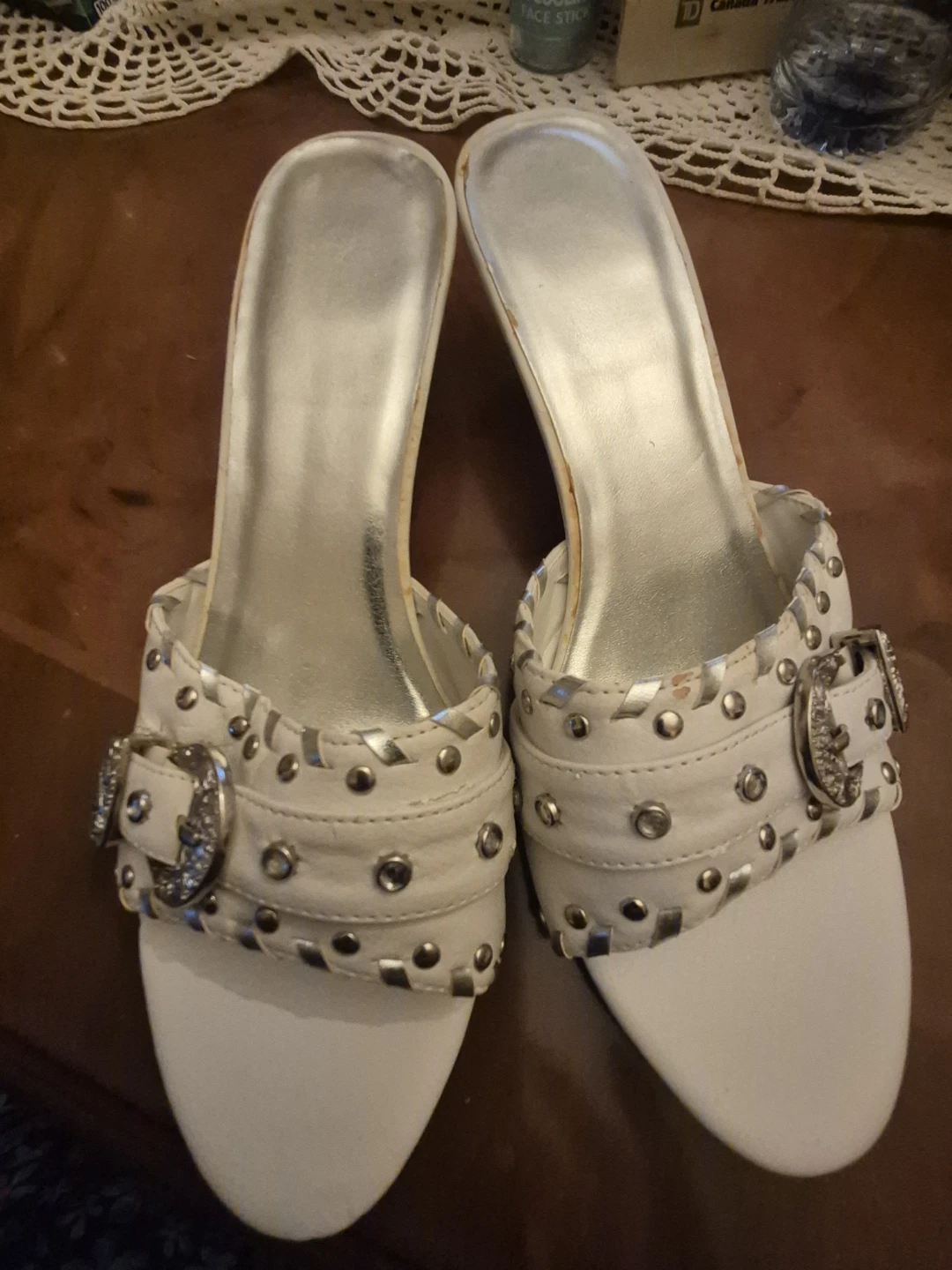 White Studded Wedge Sandals
