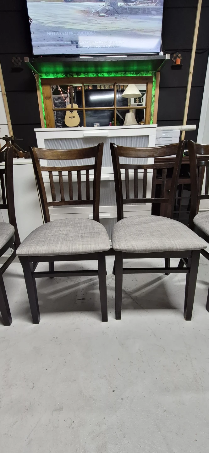 Set of 5 Wooden Dining Chairs with Grey Fabric Seats - photo 5
