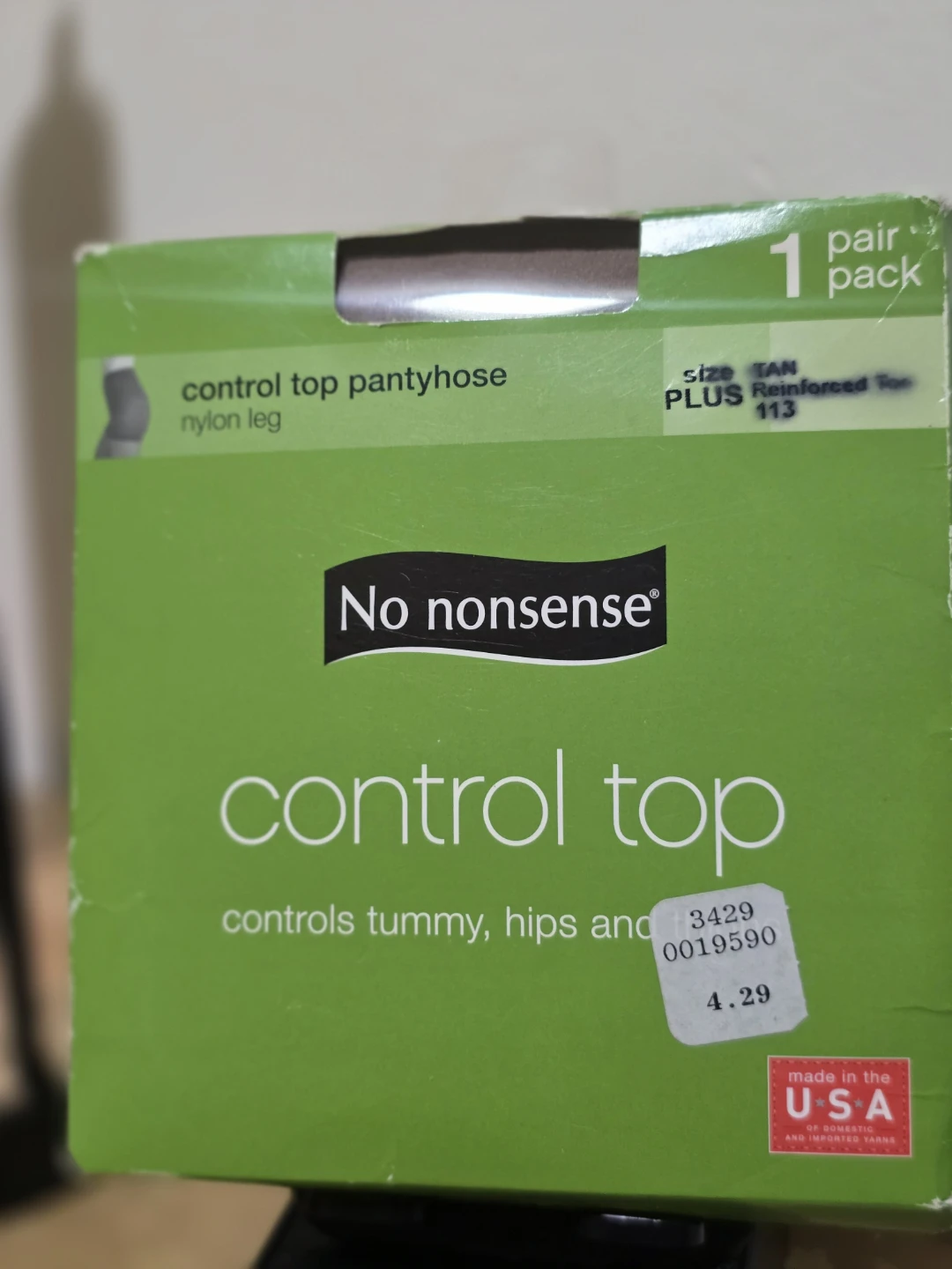 NIB No Nonsense Control Top Pantyhose Tan Plus Size Reinforced - photo 3