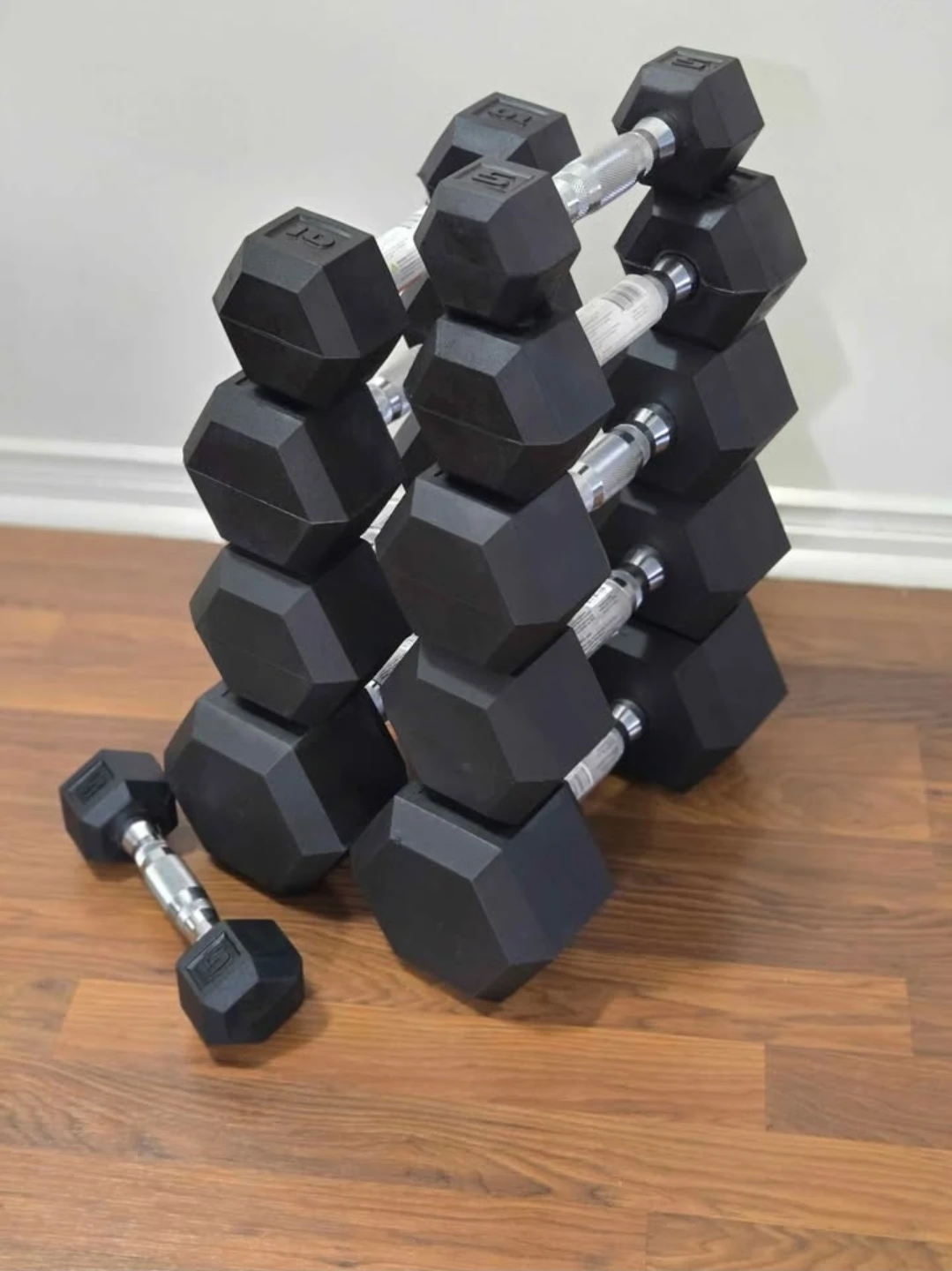 5lb, 10lb, 15lb, 20lb & 25lb Rubber Hex Dumbbell Weight Set